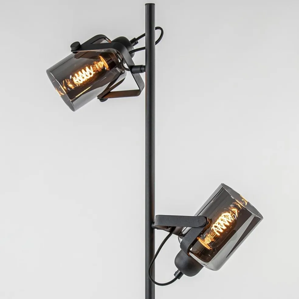 Flash Sale Straluma Vloerlamp mat zwart met titanium glazen kappen