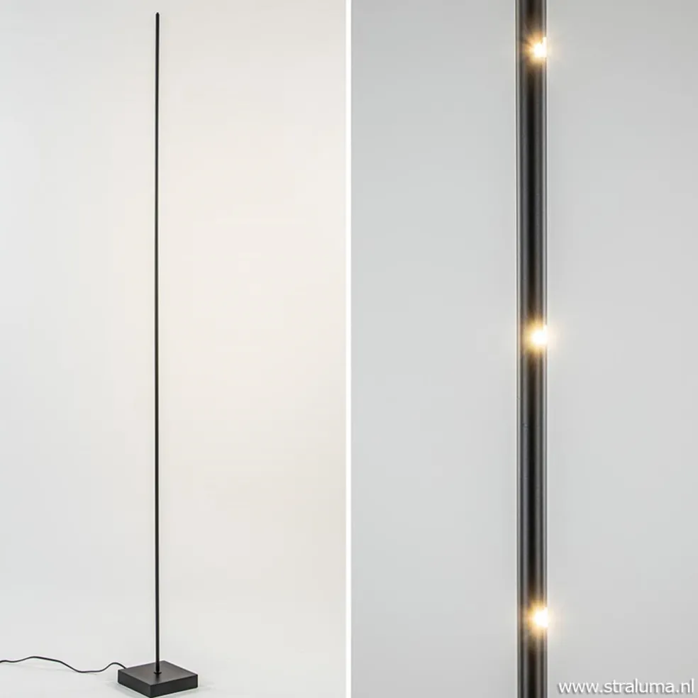 Outlet Straluma Vloerlamp Think pin zwart met pushdimmer