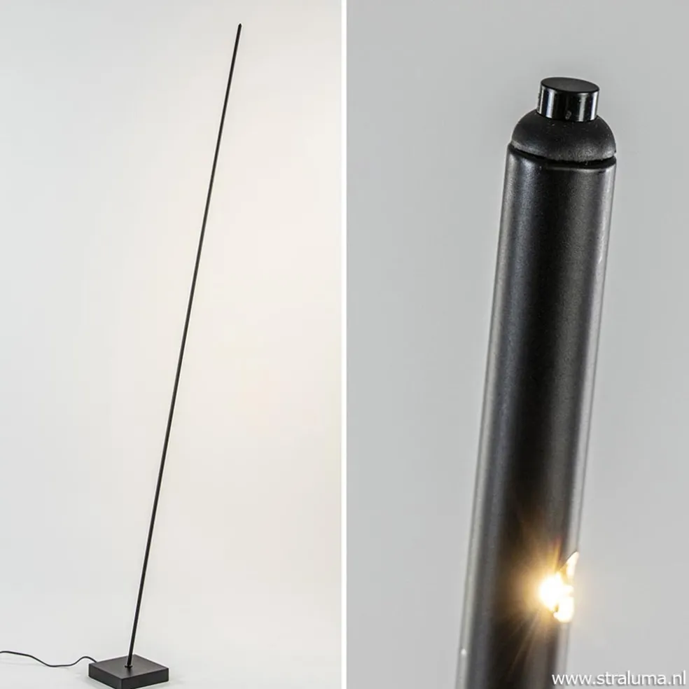 Outlet Straluma Vloerlamp Think pin zwart met pushdimmer