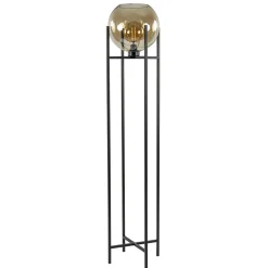 Sale Straluma Vloerlamp zwart + amber glazen bol