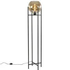 Sale Straluma Vloerlamp zwart + amber glazen bol