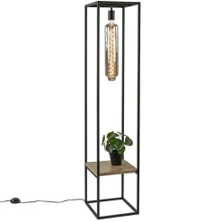 Cheap Straluma Vloerlamp zwart frame met houten plank