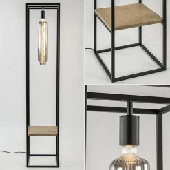 Cheap Straluma Vloerlamp zwart frame met houten plank