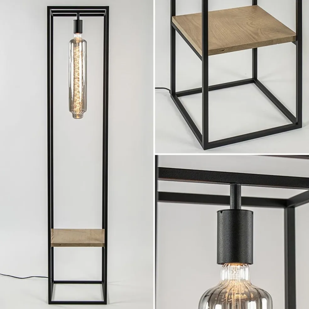 Cheap Straluma Vloerlamp zwart frame met houten plank