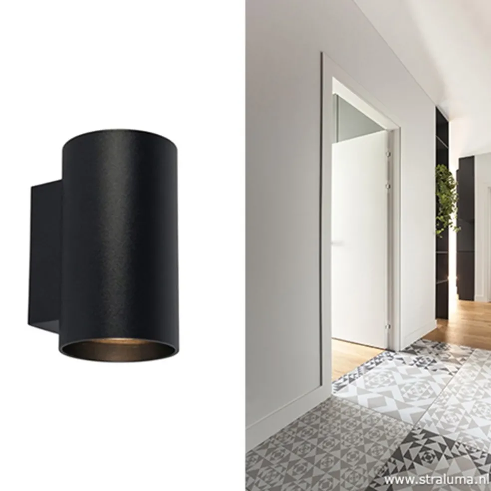 Clearance Straluma Wandlamp cilinder zwart up+down gu10