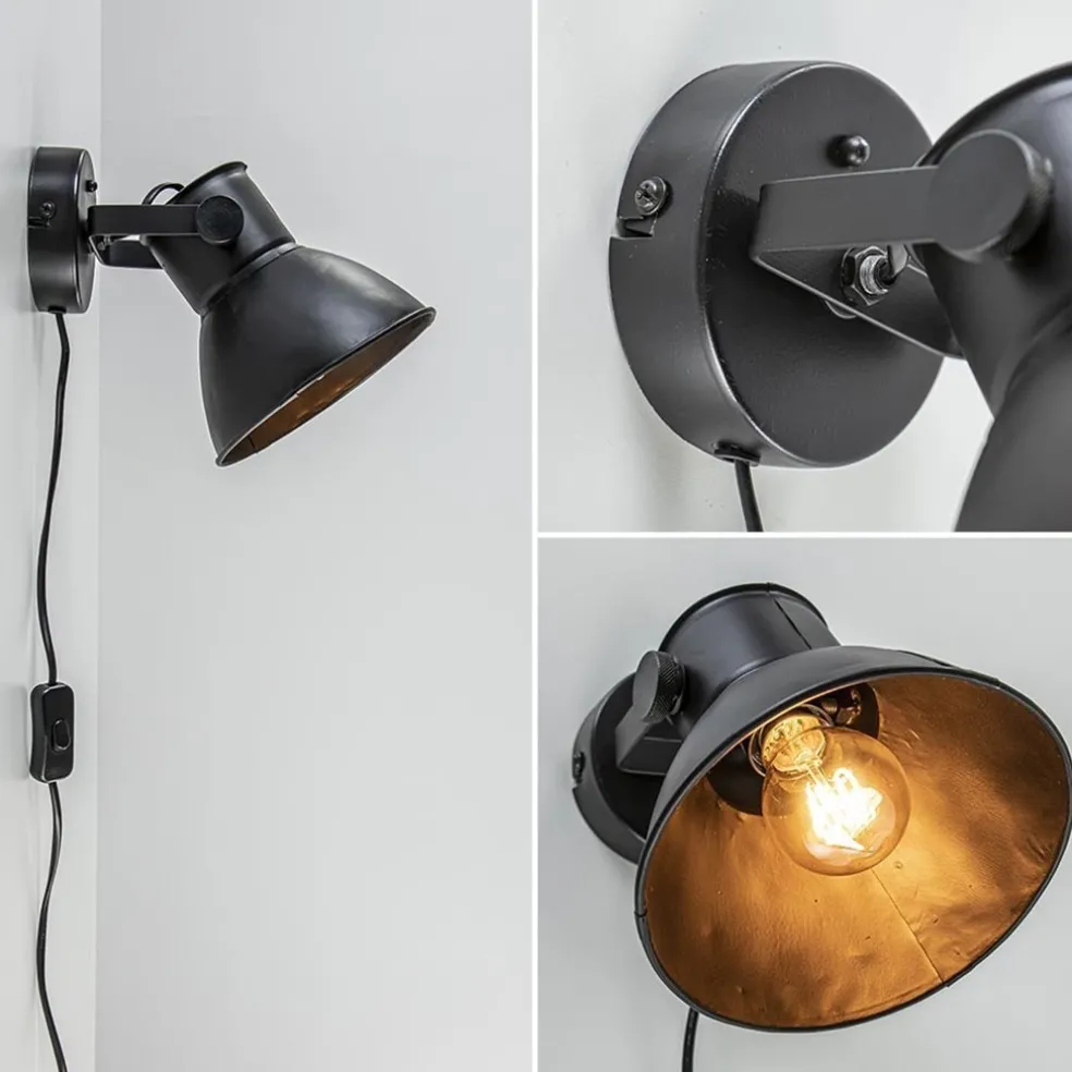 Hot Straluma Wandlamp Eliano zwart industrieel