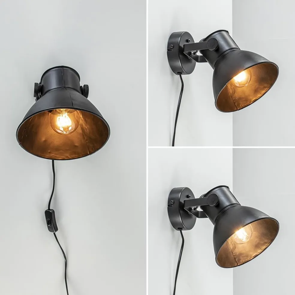 Hot Straluma Wandlamp Eliano zwart industrieel