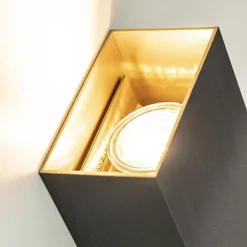 Best Straluma Wandlamp Eros rechthoek zwart/matgoud 2xgu10