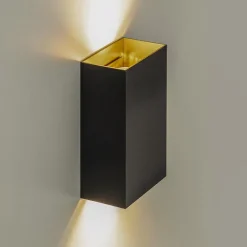 Best Straluma Wandlamp Eros rechthoek zwart/matgoud 2xgu10
