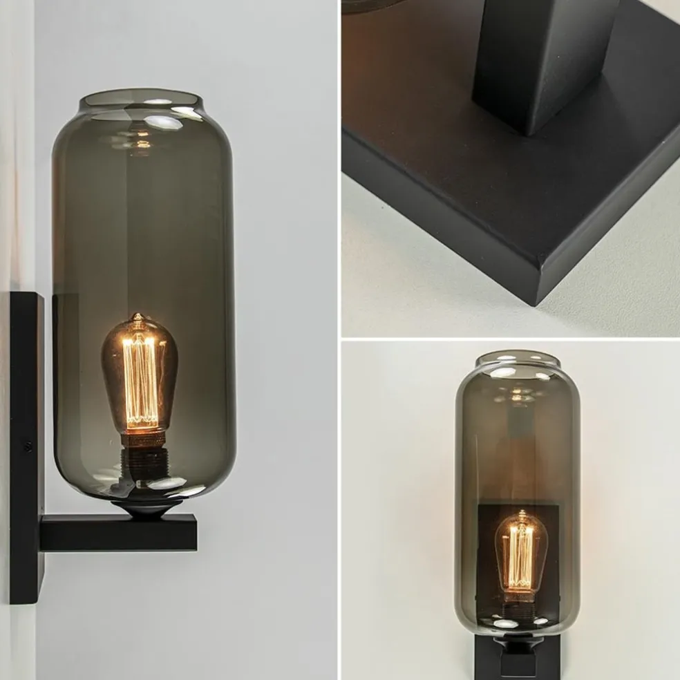 Online Straluma Wandlamp Lett zwart + smoke glas