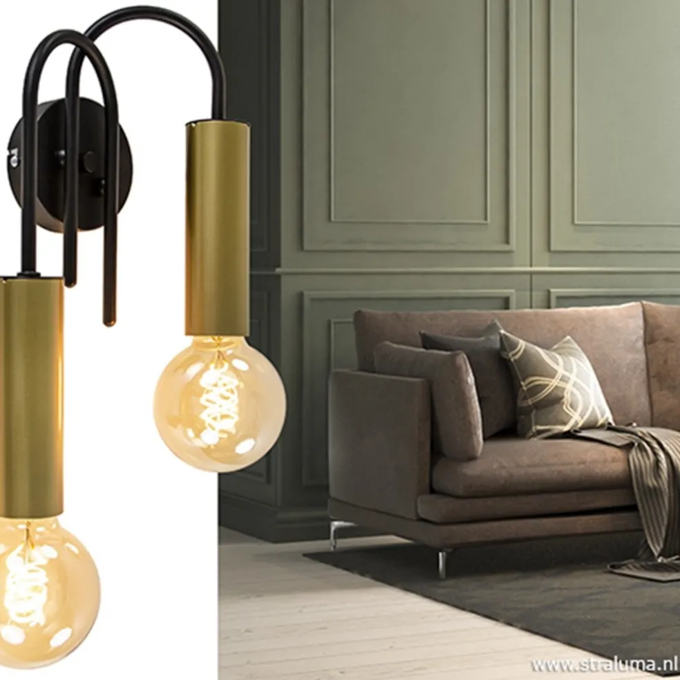 Cheap Straluma Wandlamp toog dubbel zwart/mat goud