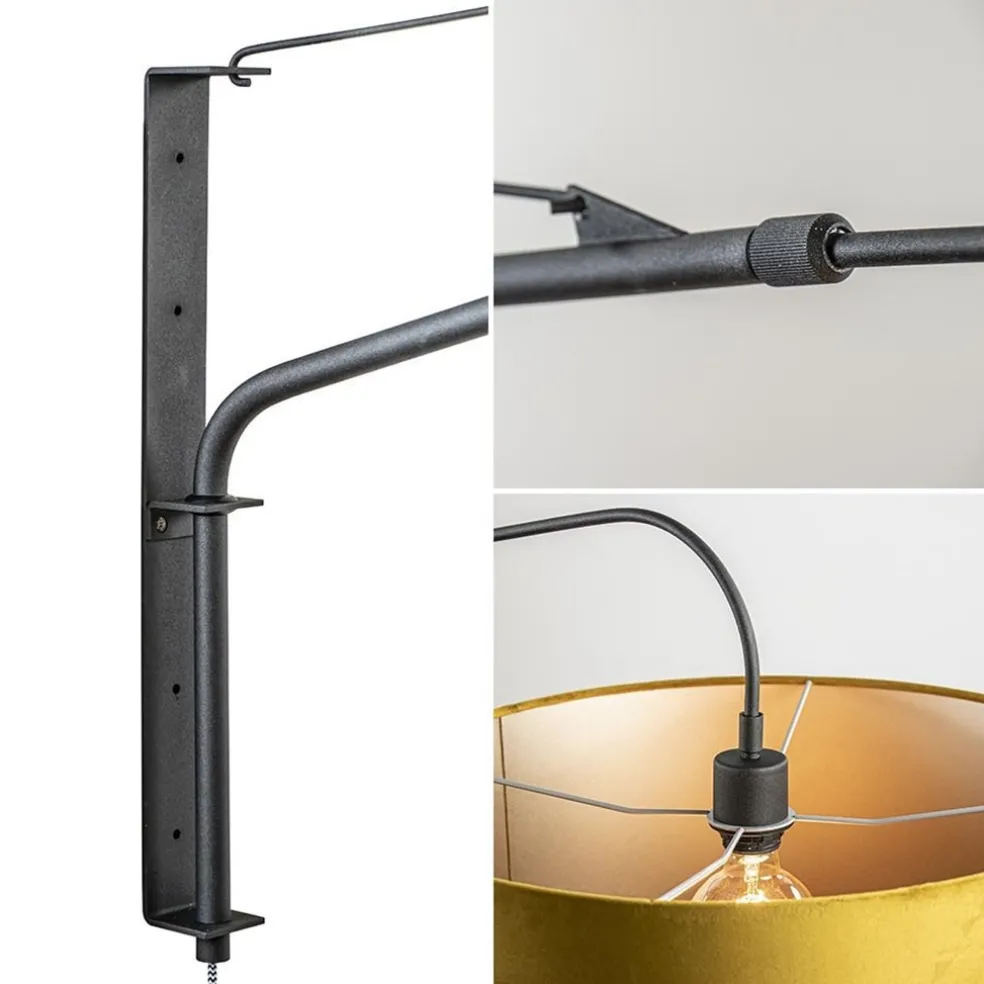 Hot Straluma Wandlamp zwart met velourse kap