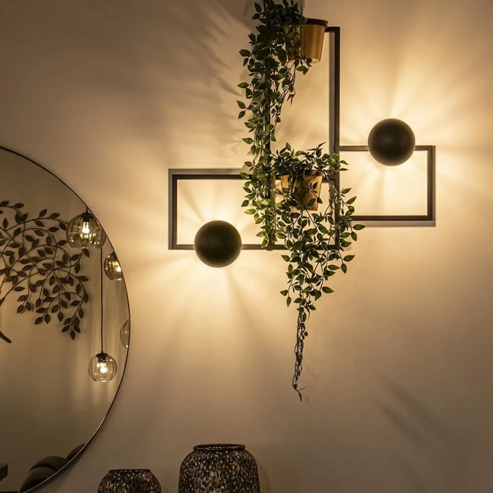 Clearance Straluma Wandlamp zwart/goud inclusief plantenpotten