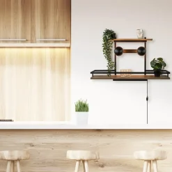 Outlet Straluma Wandlamp/wandrek zwart met houten planken