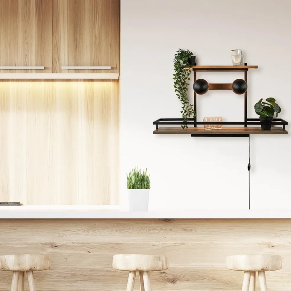 Outlet Straluma Wandlamp/wandrek zwart met houten planken