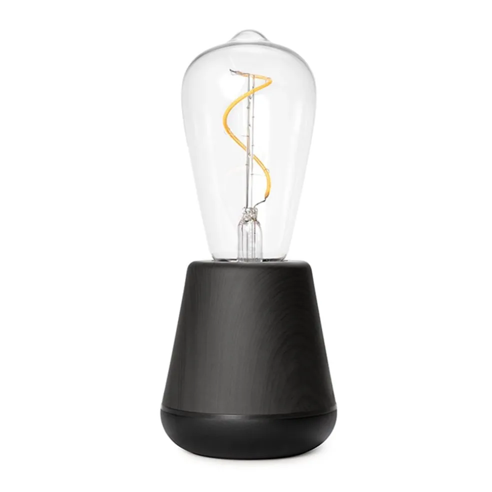 Sale Straluma Zwart houten tafellamp oplaadbaar met helder glas