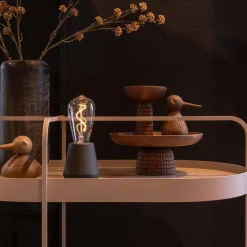 Sale Straluma Zwart houten tafellamp oplaadbaar met helder glas