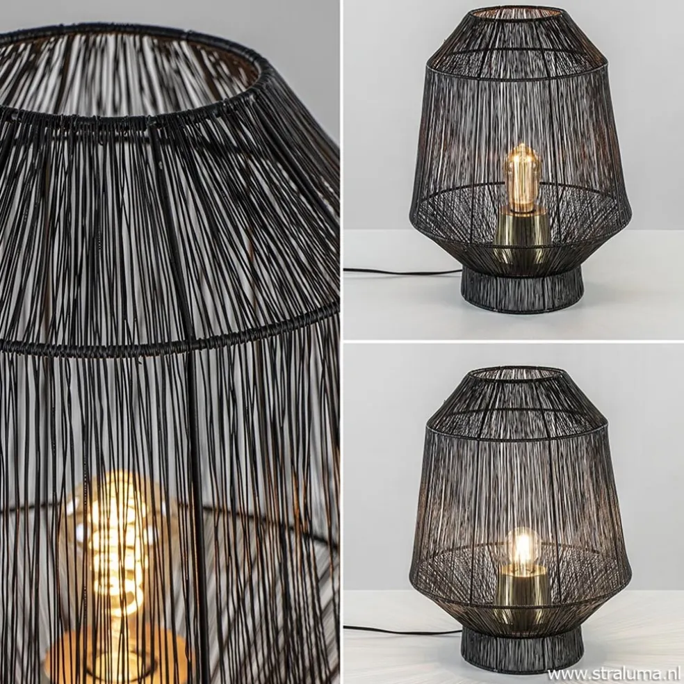 New Straluma Zwart metalen tafellamp Vitora met brons