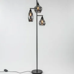 Discount Straluma Zwart metalen vloerlamp met titanium glazen kappen