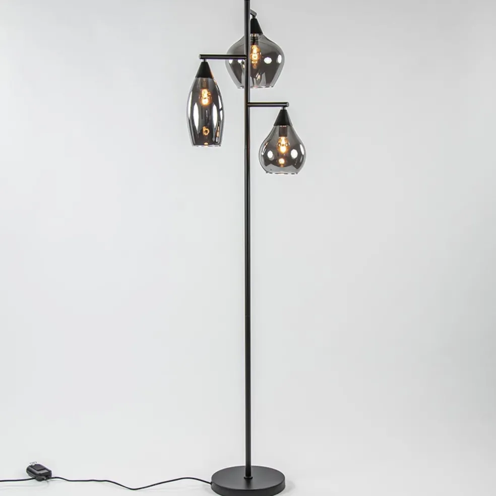 Discount Straluma Zwart metalen vloerlamp met titanium glazen kappen
