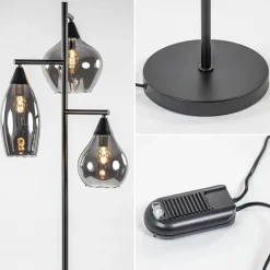 Discount Straluma Zwart metalen vloerlamp met titanium glazen kappen