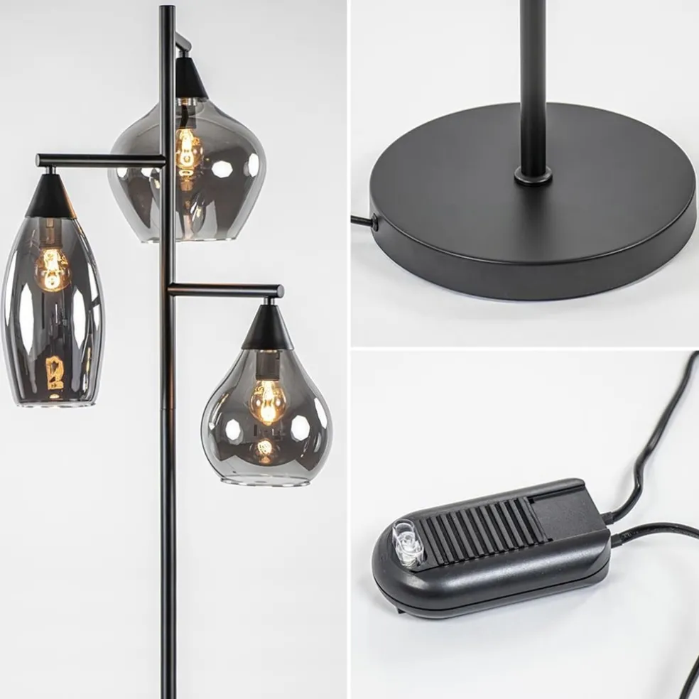 Discount Straluma Zwart metalen vloerlamp met titanium glazen kappen