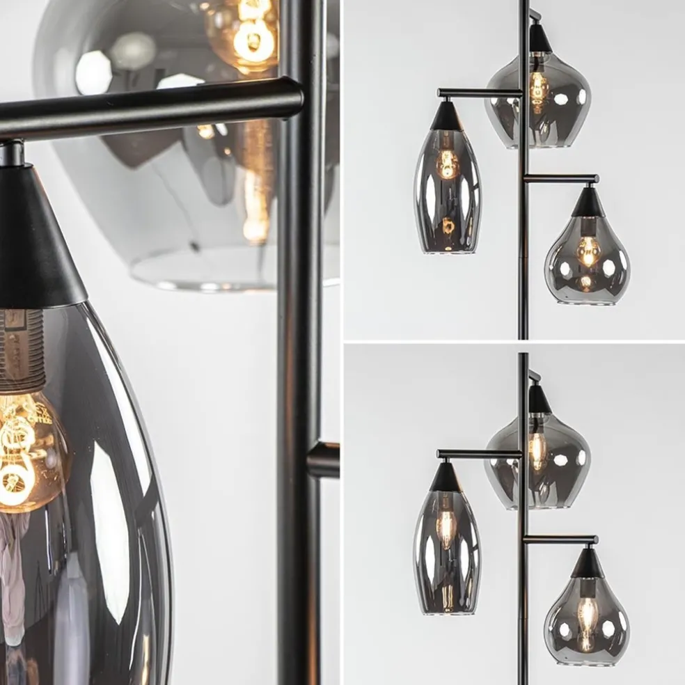 Discount Straluma Zwart metalen vloerlamp met titanium glazen kappen