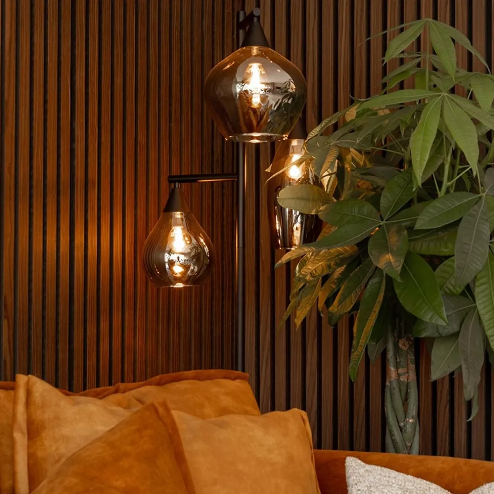 Discount Straluma Zwart metalen vloerlamp met titanium glazen kappen
