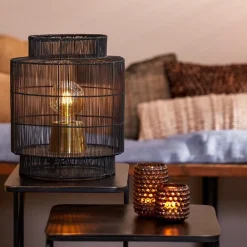 Discount Straluma Zwarte draad tafellamp met brons