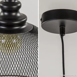 Online Straluma Zwarte hanglamp Karla met gaas