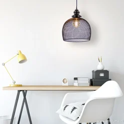 Online Straluma Zwarte hanglamp Karla met gaas