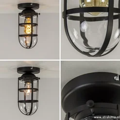 Discount Straluma Zwarte Kooi- plafondlamp met glas