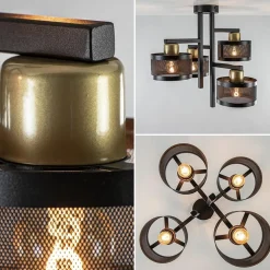 Online Straluma Zwarte 4-lichts plafondlamp met ronde kappen