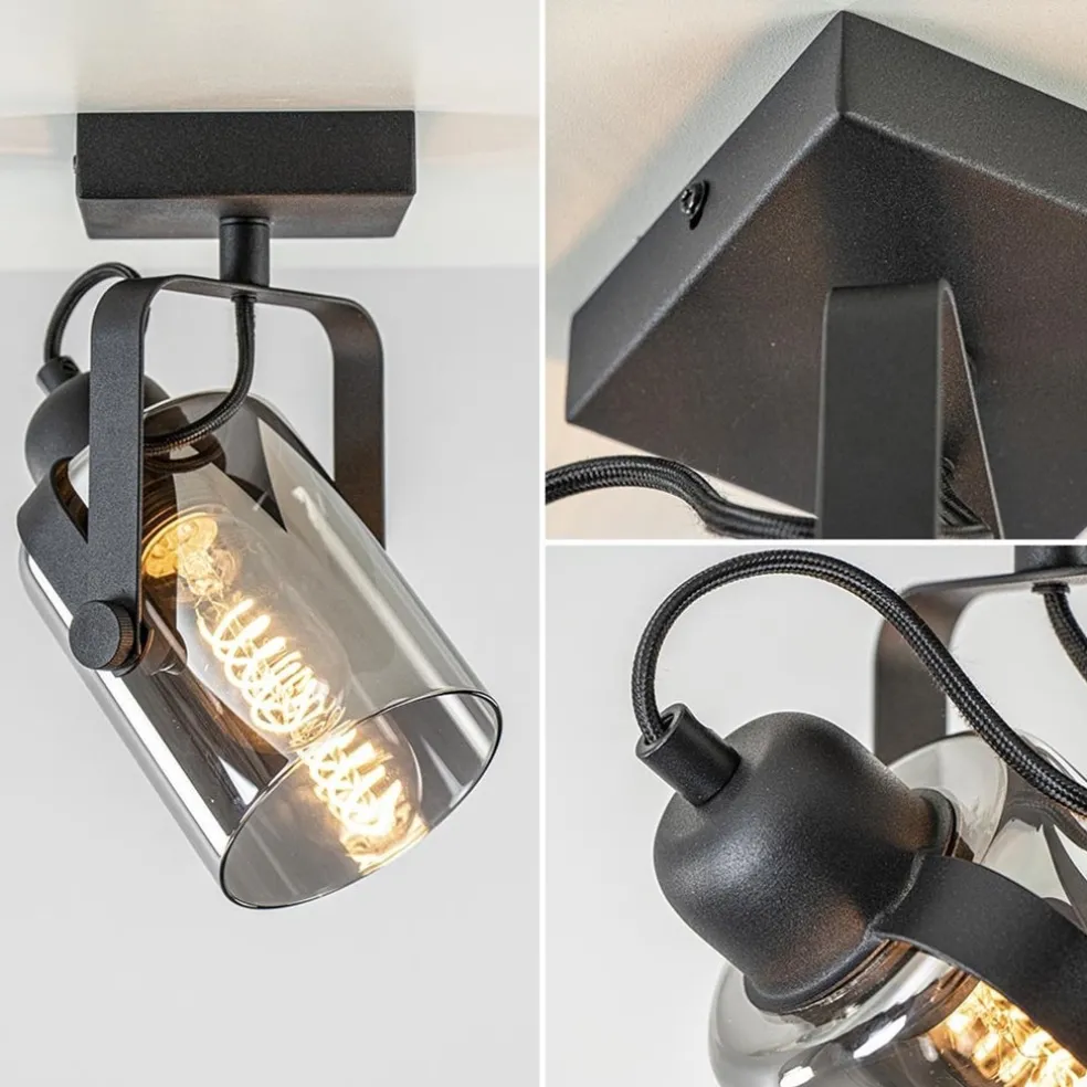 Cheap Straluma Zwarte plafond/wandlamp met titanium glas