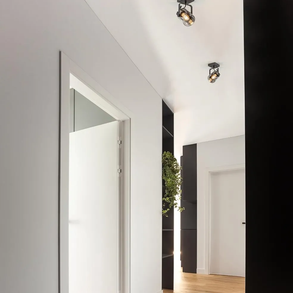 Cheap Straluma Zwarte plafond/wandlamp met titanium glas
