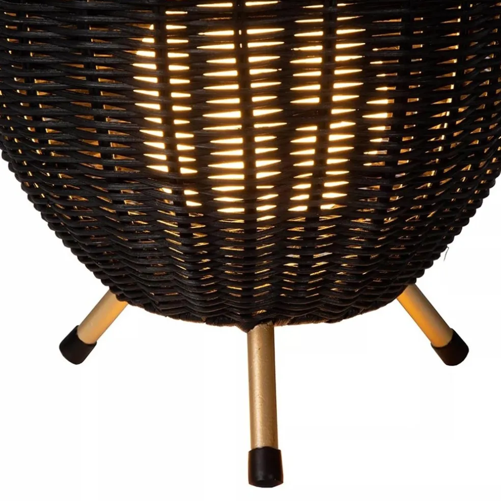 Best Sale Straluma Zwarte rotan tafellamp met gouden driepoot