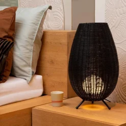 Best Sale Straluma Zwarte rotan tafellamp met gouden driepoot