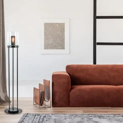 New Straluma Zwarte vloerlamp met cilinder kap helder glas