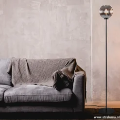 Fashion Straluma Zwarte vloerlamp met smoke glazen kap