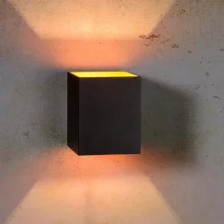 Cheap Straluma Zwarte-gouden wandlamp Xera vierkant
