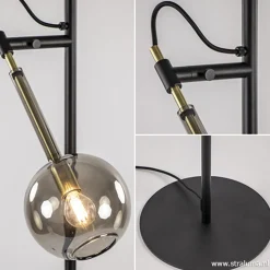 New Straluma Zwart/messing vloerlamp met smoke glas